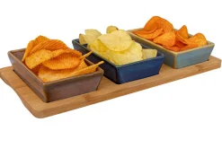 Serveerplank bamboe met 3 schaaltjes