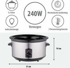 Slowcooker 3,5 liter RVS keramische binnenpan Royalty Line