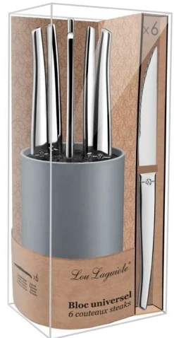 Steakmessen set Jet Satin in rond blok Lou Laguiole