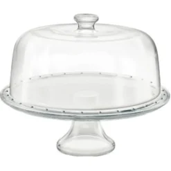 Taartschotel 31 cm op voet met deksel glas