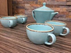 Theeset met 4 kopjes Sea Spray Porcelite