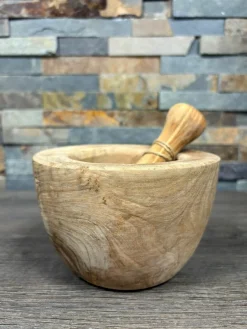 Vijzel en stamper 14 cm olijfhout