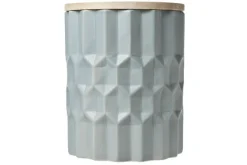 Voorraadpot met houten deksel keramiek 20,2 cm grijs