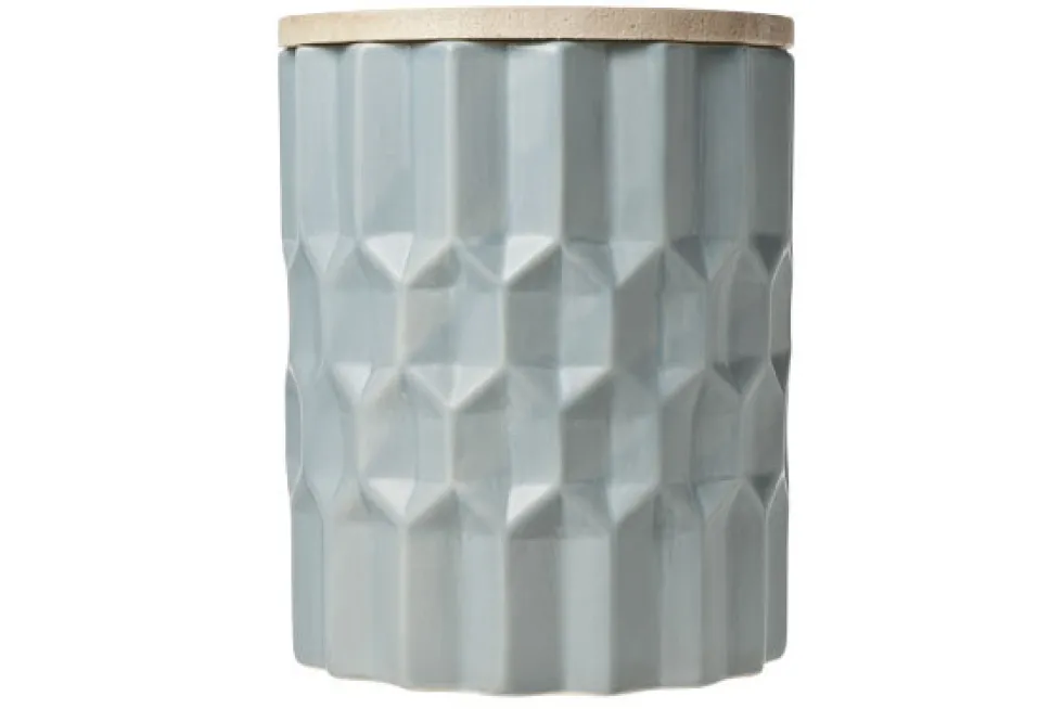 Voorraadpot met houten deksel keramiek 20,2 cm grijs