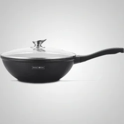 Wokpan marmeren coating 30 cm zwart